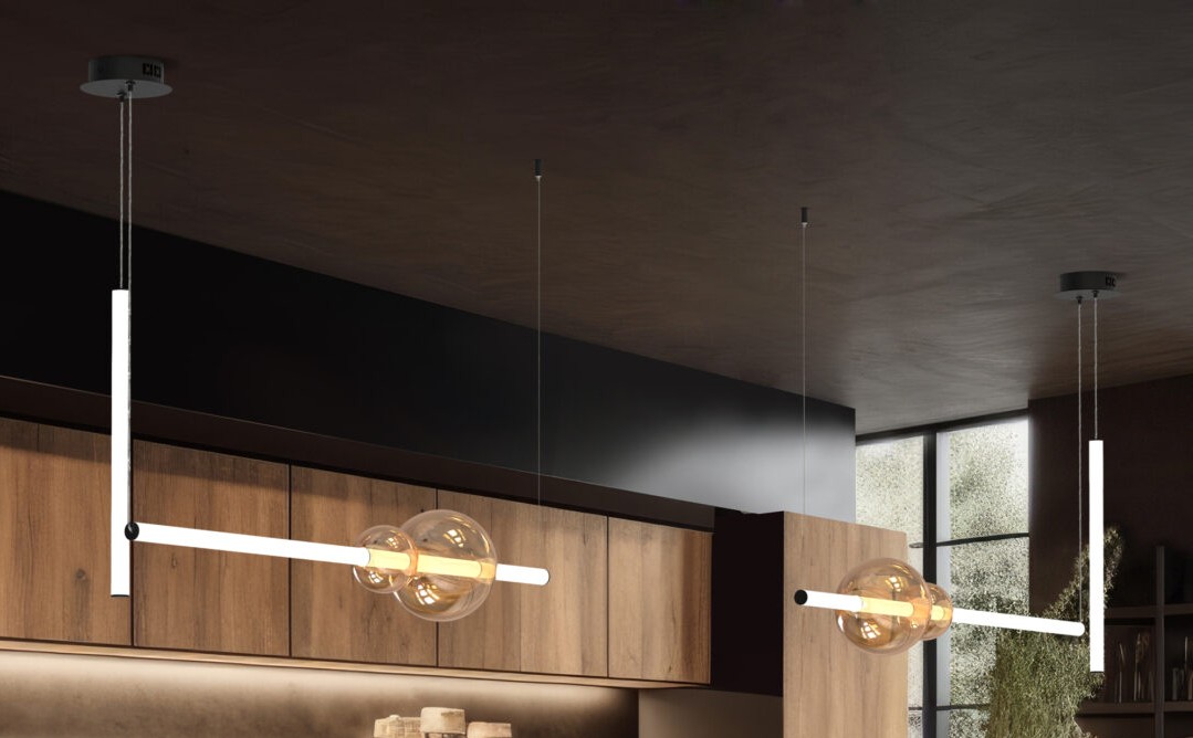 A harmonious blend of wood, metal, and concrete kitchen interior. AI generated