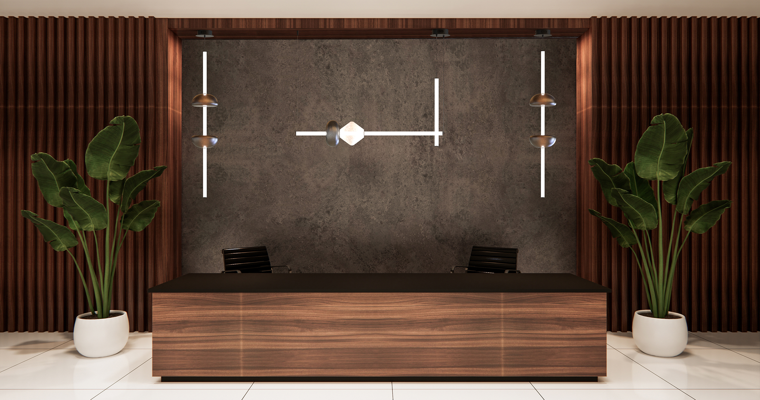 Loft scene office Desk standing in office. 3d rendering